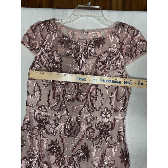 Alex Evenings Size 4 Petite Sequined Embroidered Mauve Maxi Dress Cap Sleeves - Picture 6 of 12